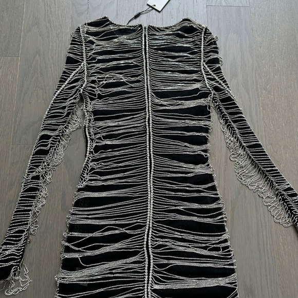 RETROFETE Jacqueline Black Crystal Embellished Mini Dress Long Sleeve Rhinestone - Picture 10 of 15